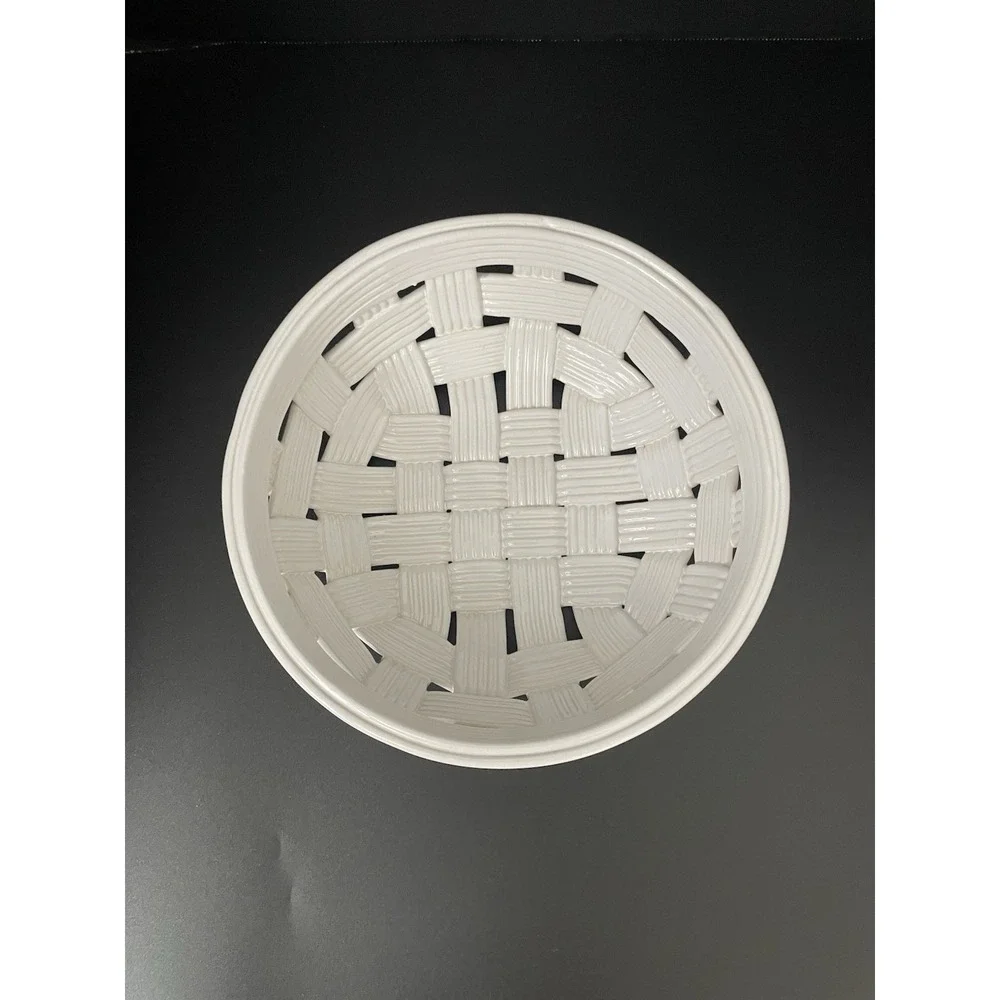 Vtg PCCW‎ Ceramic Basket Weave Bowl White Made in Slovenia Lattice MCM